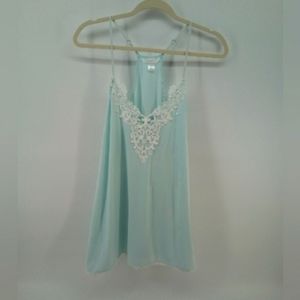 Flora Nikrooz Light Blue Pajamas Slip Nightgown White Floral Applique M